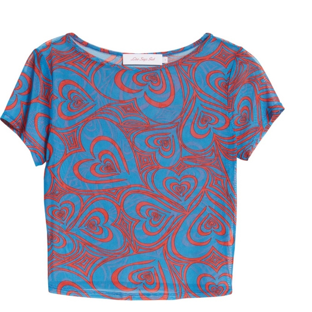 NWT LISA SAYS GAH Alex wild hearts recycled mesh crop top Small $88
